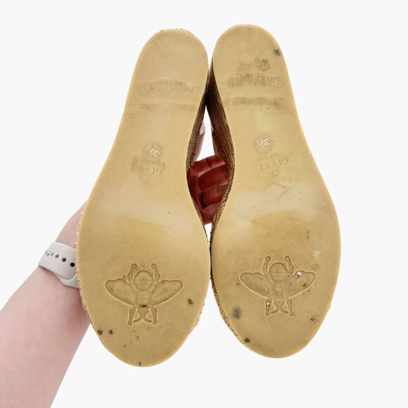 Gucci Flor GG Espadrille Wedge Sandals EU 39.5 US 9.5 Pink Gold Platform Heel - Picture 9 of 11